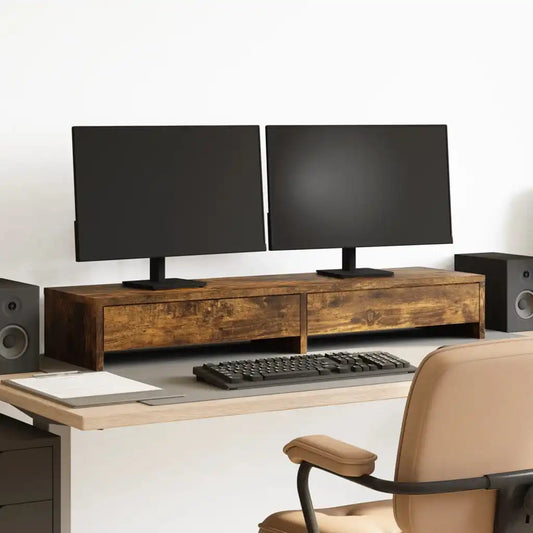 Support de Moniteur en Bois de Chêne Fumé