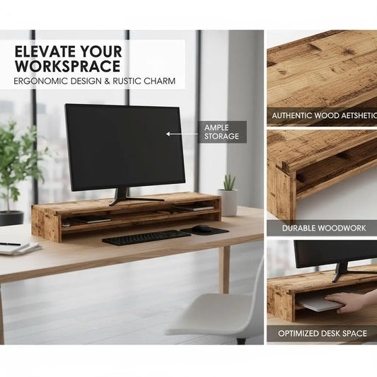 Support d'écran Vintage en Bois d'Ingénierie